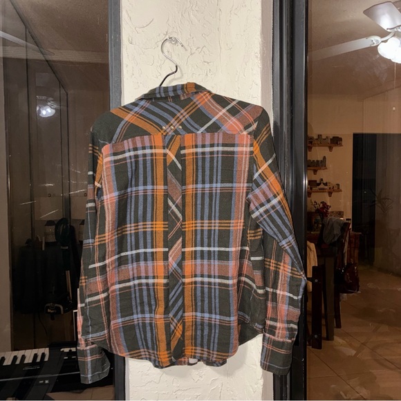Free People Plaid Shirt Jacket in Olive, Rust & Blue - Picture 4 of 9